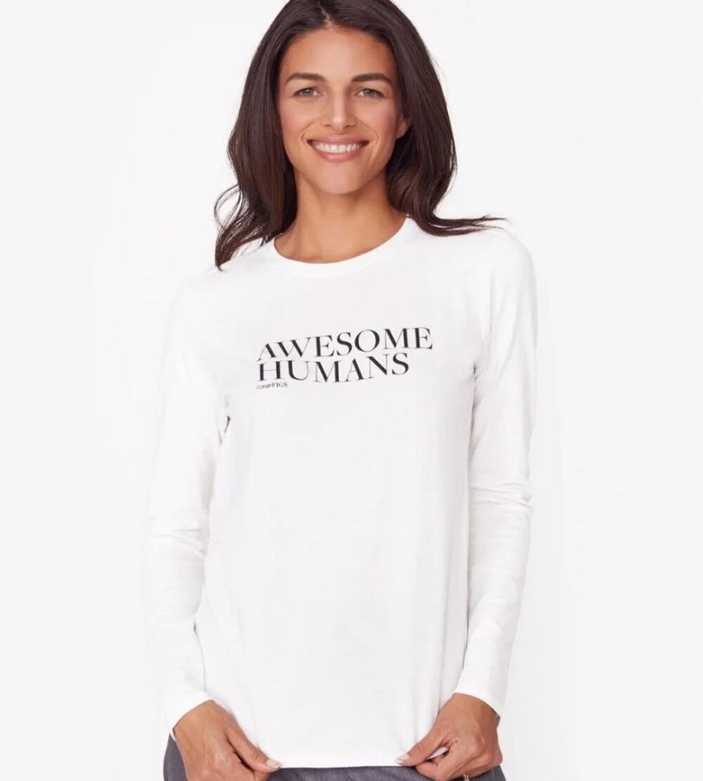 FIGS White "Awesome Humans" Long Sleeve Super Soft Underscrub Undershirt Small